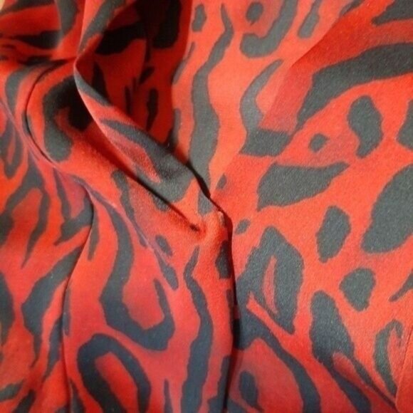 ZARA | Leopard Bodysuit Deep V-Neck Long Sleeve Red & Black Sz S - Picture 6 of 13
